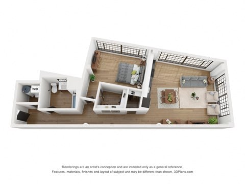 Floor plan for 1 bed, 1 bath, 912 sqft